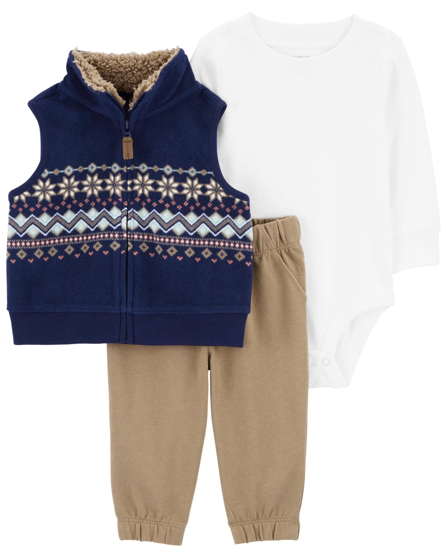 Conjunto de chaleco Fair Isle Little de 3 piezas para bebé