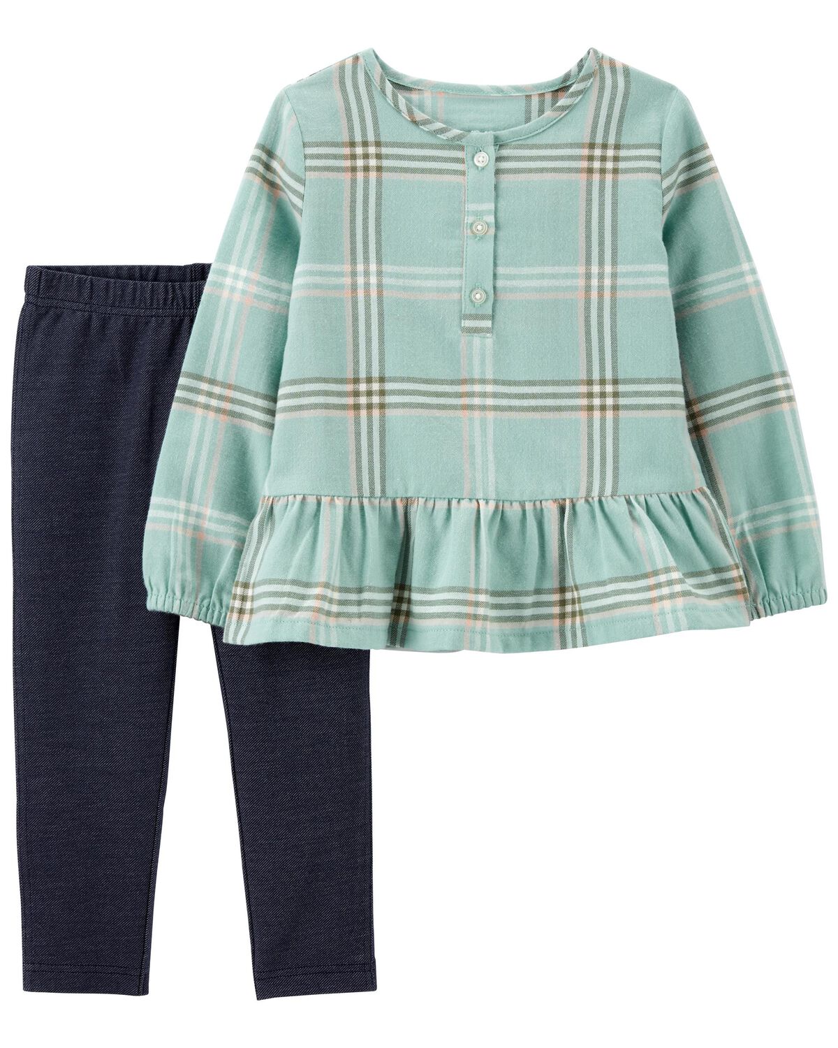 Conjunto de camisa babydoll de 2 piezas para niñas pequeños y pantalones de mezclilla de punto