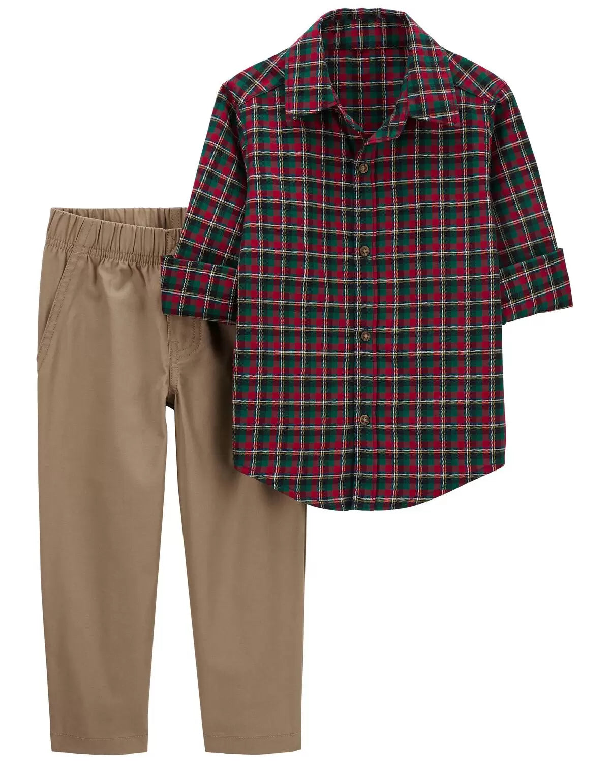 Conjunto de camisa y pantalón a cuadros de 2 piezas para niños pequeños