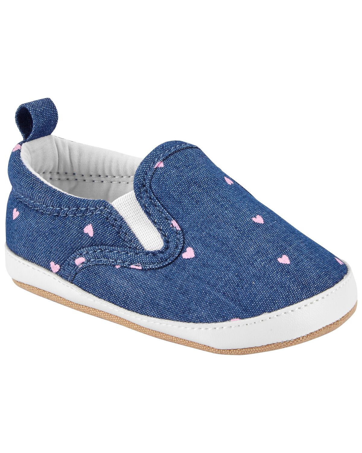 Zapatos blandos sin cordones de corazón de cambray para bebé