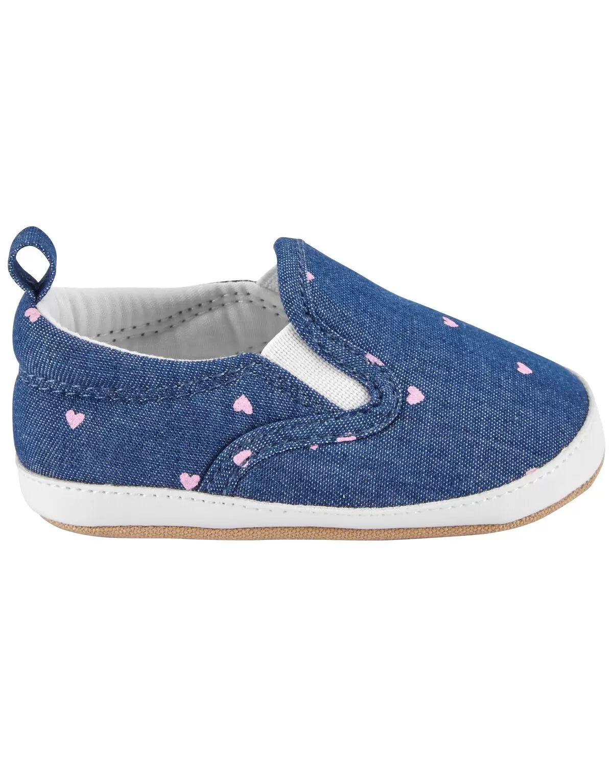 Zapatos blandos sin cordones de corazón de cambray para bebé