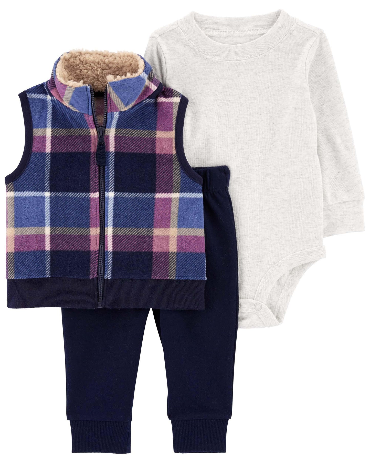 Conjunto de chaleco pequeño a cuadros de 3 piezas para bebé