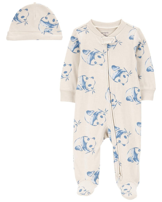 Juego de pijamas y gorras Baby Panda de 2 piezas para dormir y jugar