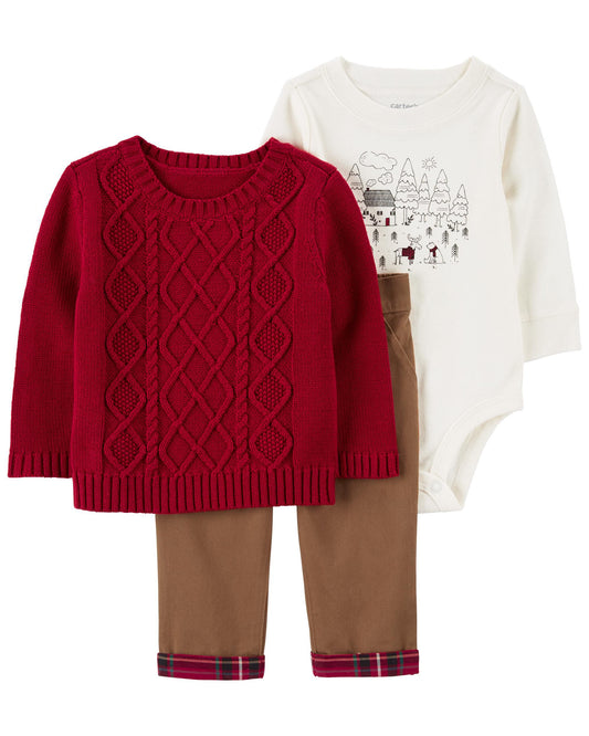 Conjunto de suéter y pantalón de 3 piezas para bebé