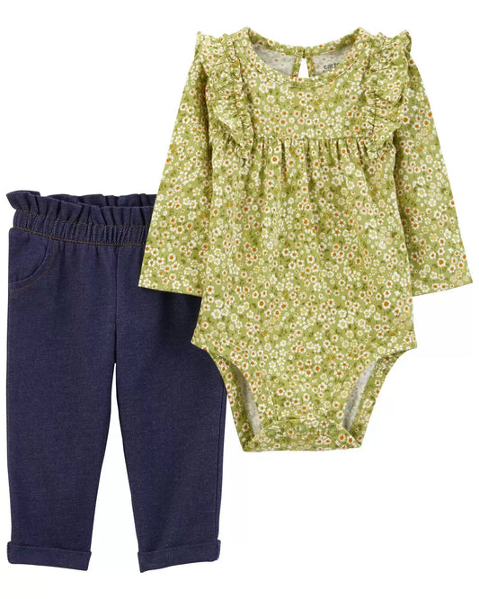 Conjunto de pantalones de body floral de 2 piezas para bebé