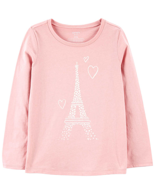 Camiseta gráfica de la Torre Eiffel para niñas